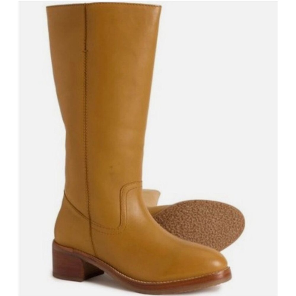 Classic Tall Leather Riding Boots - Mustard - Picture 4 of 12